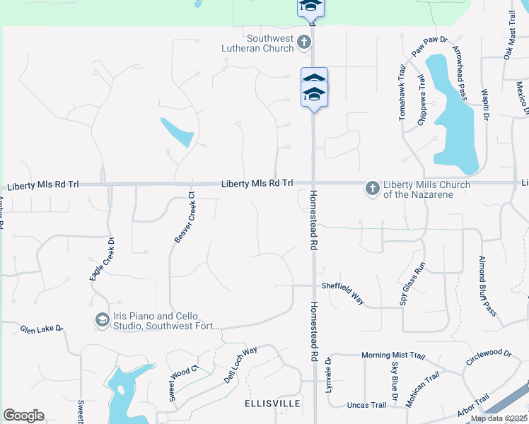 map of restaurants, bars, coffee shops, grocery stores, and more near 6029 Tangle Creek Court in Fort Wayne
