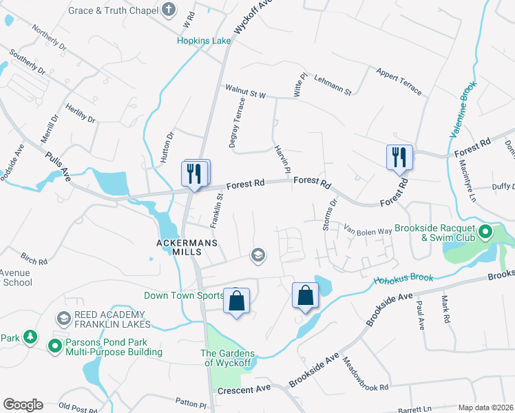map of restaurants, bars, coffee shops, grocery stores, and more near 25 Greene Street in Mahwah