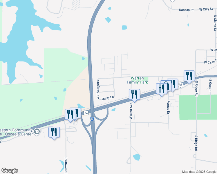 map of restaurants, bars, coffee shops, grocery stores, and more near 1814 Primrose Lane in Osceola