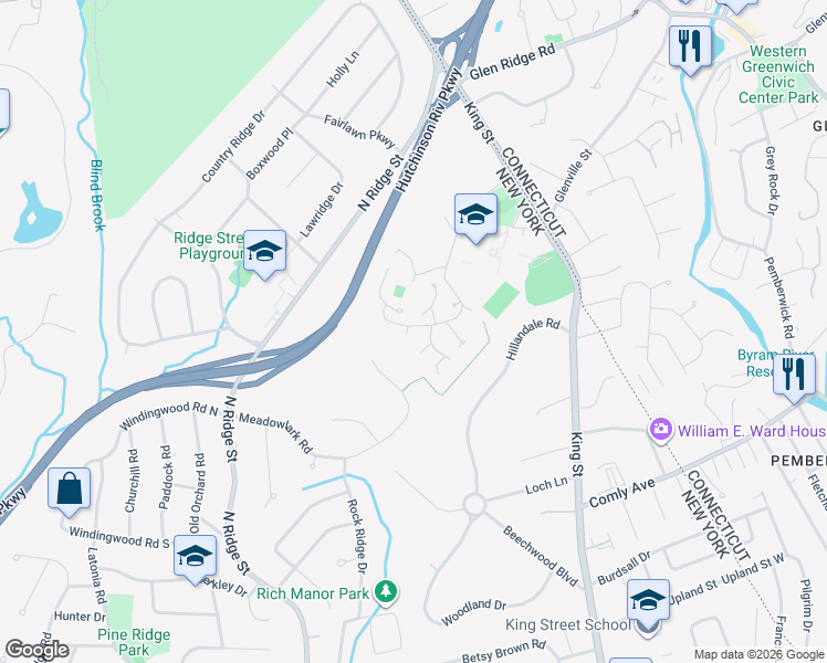 map of restaurants, bars, coffee shops, grocery stores, and more near 92 Brush Hollow Close in Rye Brook