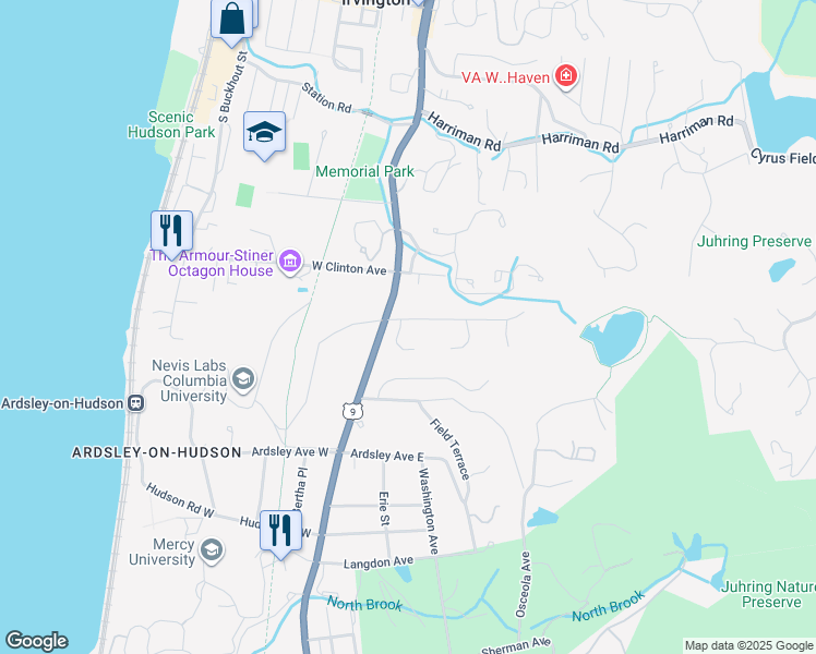 map of restaurants, bars, coffee shops, grocery stores, and more near 57 Butterwood Lane West in Irvington