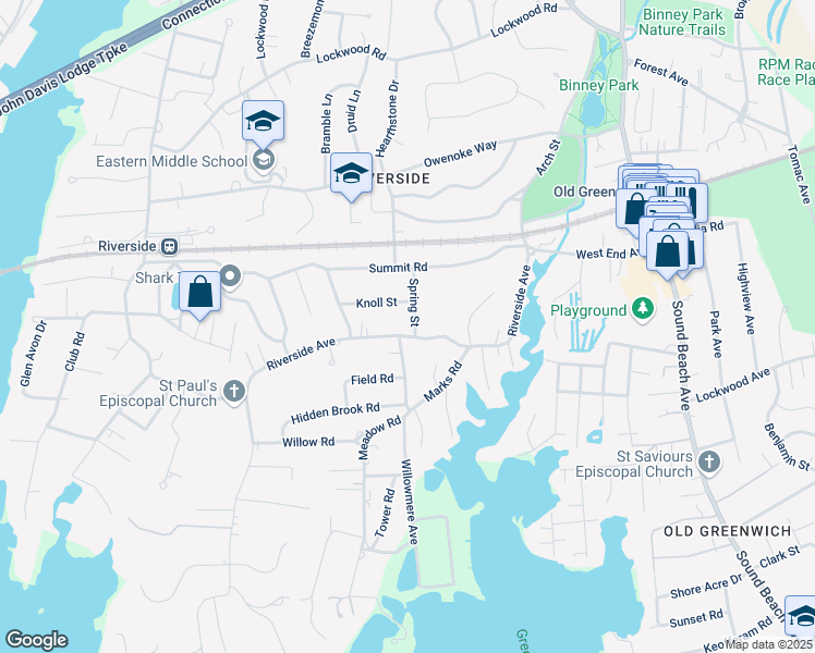 map of restaurants, bars, coffee shops, grocery stores, and more near 2 Spring Street in Greenwich