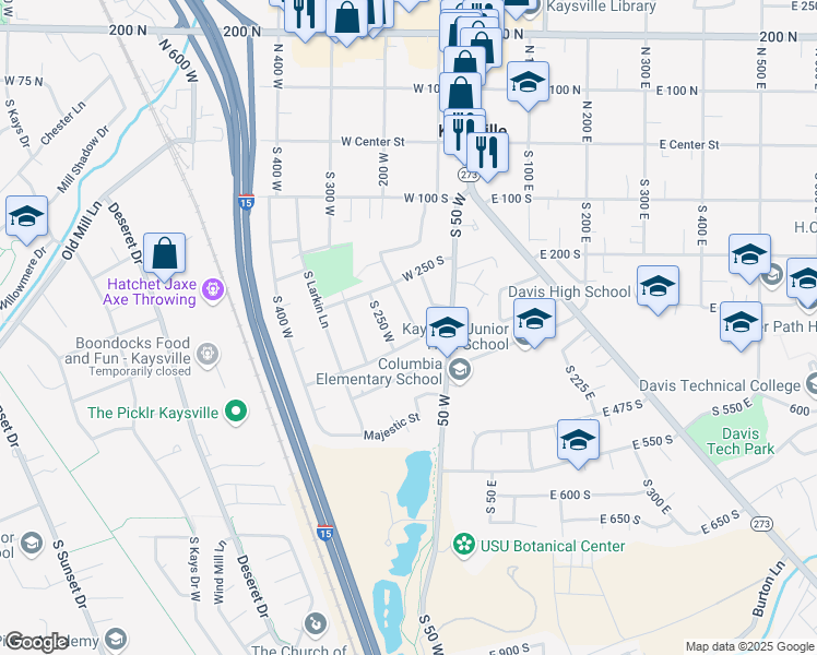 map of restaurants, bars, coffee shops, grocery stores, and more near 326 South 200 West in Kaysville