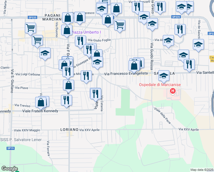 map of restaurants, bars, coffee shops, grocery stores, and more near 11 Via Caltanissetta in Marcianise