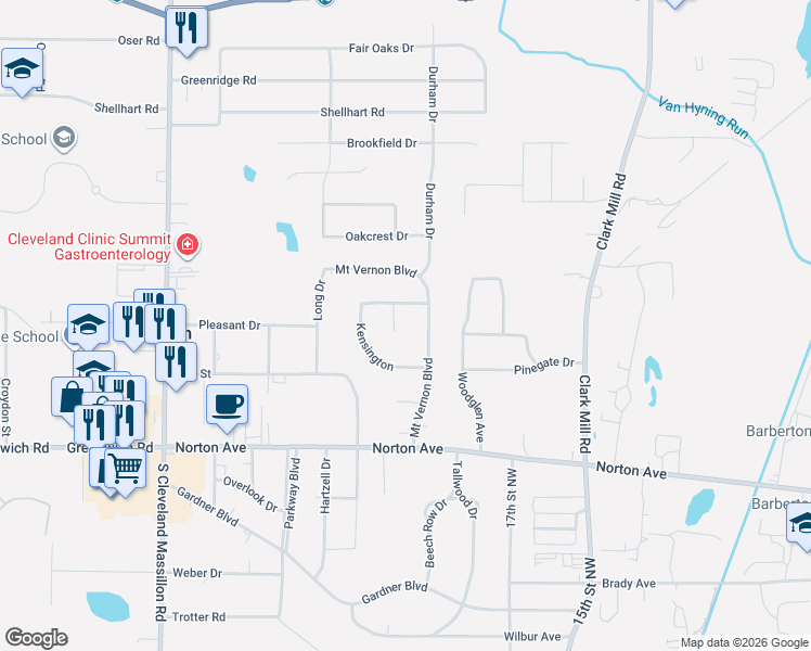 map of restaurants, bars, coffee shops, grocery stores, and more near 3805 Pinwood Cir in Norton