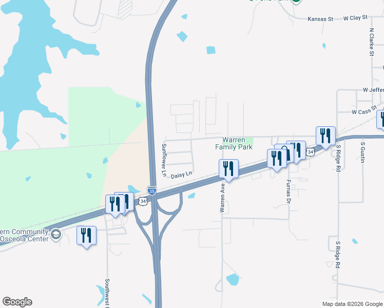 map of restaurants, bars, coffee shops, grocery stores, and more near 1814 Primrose Lane in Osceola