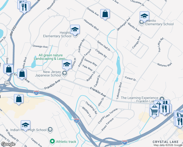 map of restaurants, bars, coffee shops, grocery stores, and more near 41 Rutgers Drive in Oakland