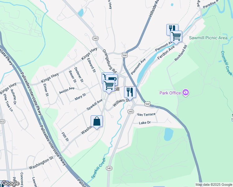 map of restaurants, bars, coffee shops, grocery stores, and more near 25 Paulding Place in Sparkill