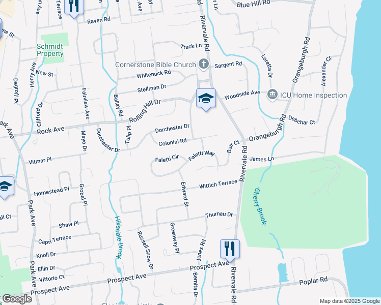 map of restaurants, bars, coffee shops, grocery stores, and more near 550 Faletti Way in River Vale