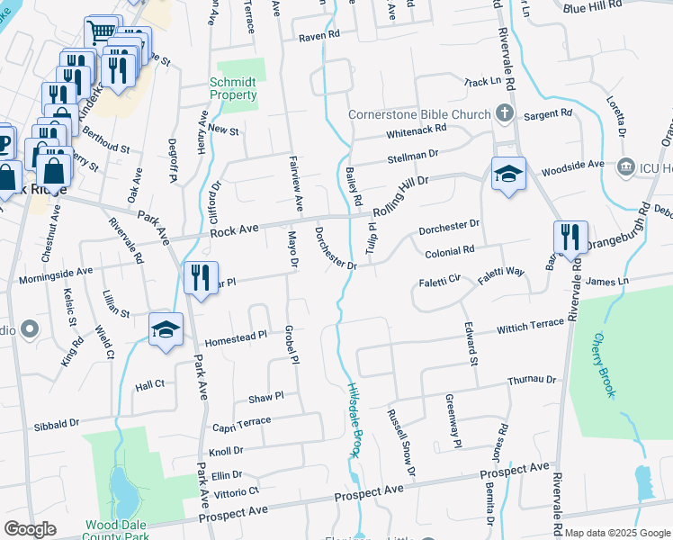 map of restaurants, bars, coffee shops, grocery stores, and more near 521 Avon Court in River Vale