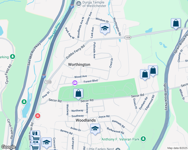 map of restaurants, bars, coffee shops, grocery stores, and more near 120 Wood Avenue in White Plains