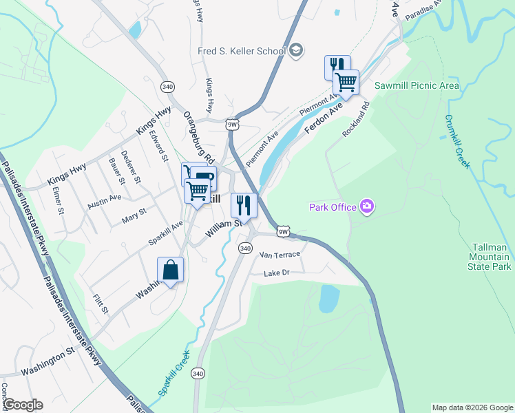 map of restaurants, bars, coffee shops, grocery stores, and more near 17 Ferdon Avenue in Sparkill