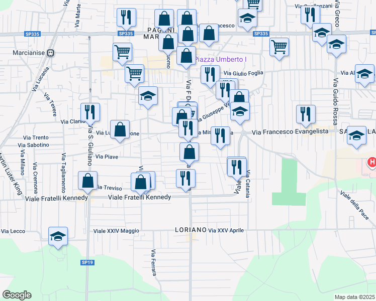 map of restaurants, bars, coffee shops, grocery stores, and more near 48 Viale della Vittoria in Marcianise