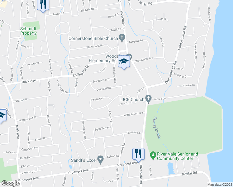 map of restaurants, bars, coffee shops, grocery stores, and more near 550 Faletti Way in River Vale