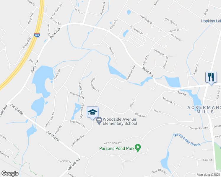 map of restaurants, bars, coffee shops, grocery stores, and more near 239 Woodside Avenue in Franklin Lakes