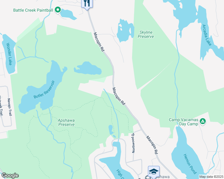 map of restaurants, bars, coffee shops, grocery stores, and more near 485 Macopin Road in West Milford