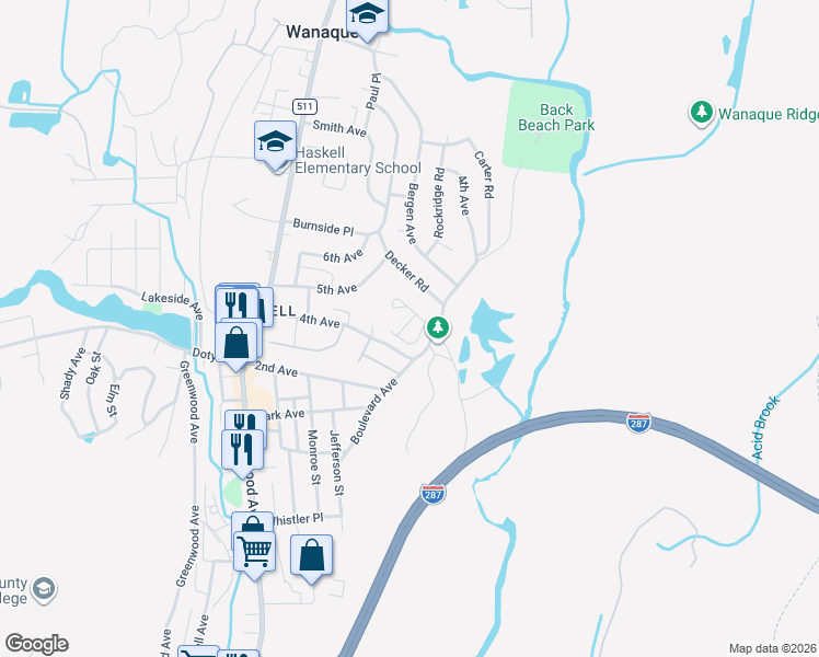 map of restaurants, bars, coffee shops, grocery stores, and more near 11 Dogwood Lane in Wanaque