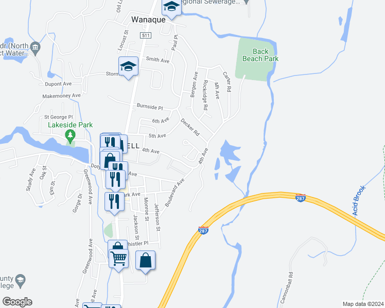 map of restaurants, bars, coffee shops, grocery stores, and more near 9 Dogwood Lane in Wanaque