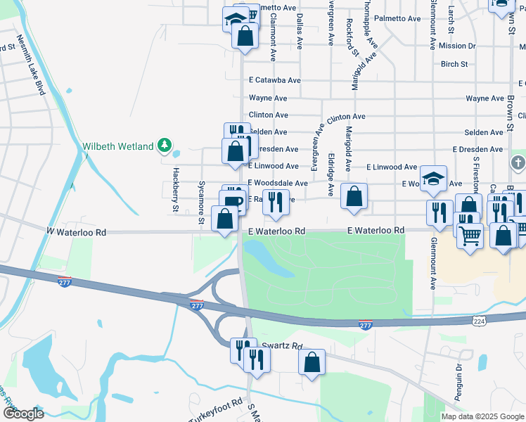 map of restaurants, bars, coffee shops, grocery stores, and more near 2010-2040 Wilmich Drive in Akron