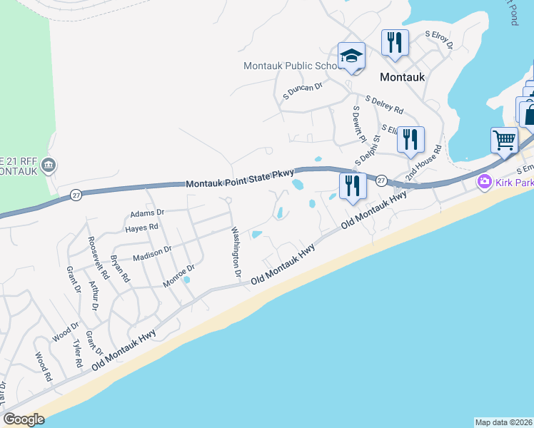 map of restaurants, bars, coffee shops, grocery stores, and more near 14 Fairview Avenue in Montauk