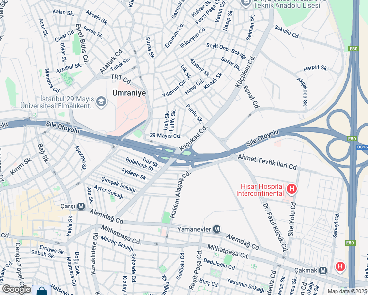 map of restaurants, bars, coffee shops, grocery stores, and more near 64 Küçüksu Caddesi in Ümraniye