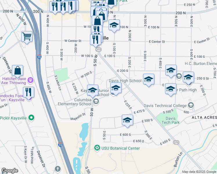 map of restaurants, bars, coffee shops, grocery stores, and more near 32 Belmore Drive in Kaysville