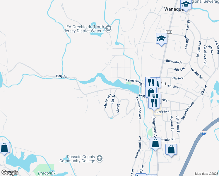 map of restaurants, bars, coffee shops, grocery stores, and more near 72 Doty Road in Wanaque