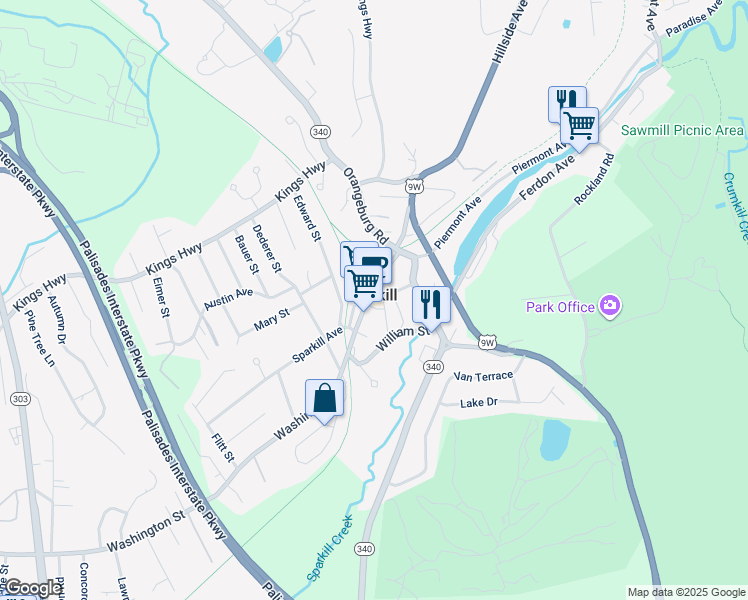 map of restaurants, bars, coffee shops, grocery stores, and more near 25 Paulding Place in Sparkill