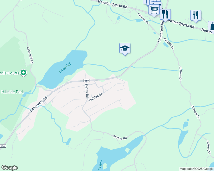 map of restaurants, bars, coffee shops, grocery stores, and more near 125 Hillside Drive in Newton
