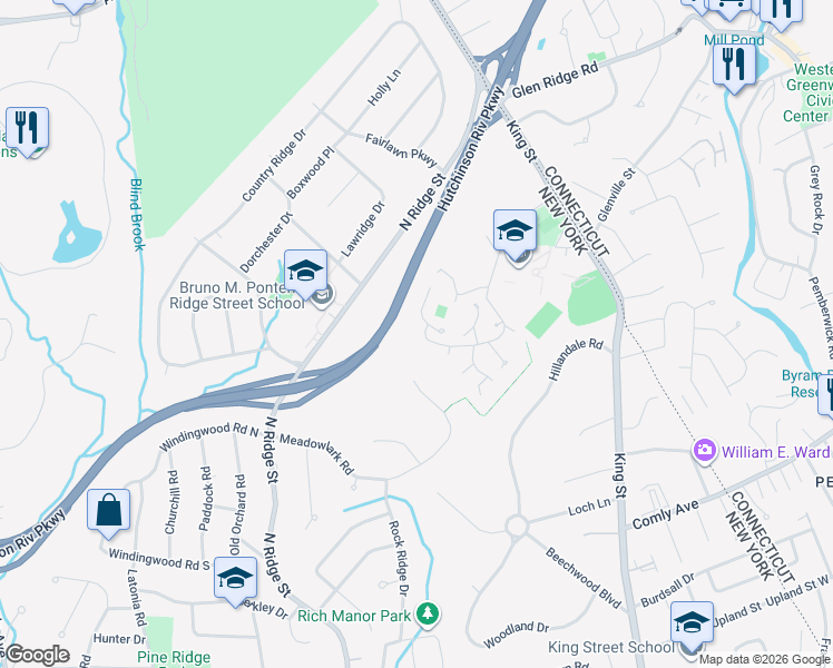 map of restaurants, bars, coffee shops, grocery stores, and more near 110 Brush Hollow Close in Rye Brook