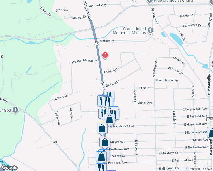map of restaurants, bars, coffee shops, grocery stores, and more near 2508 Wilmington Road in New Castle