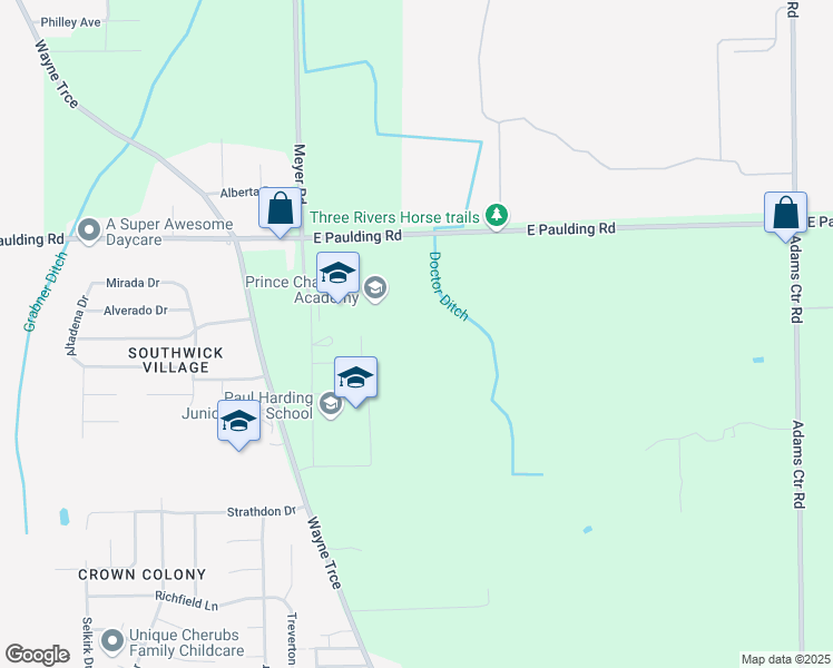 map of restaurants, bars, coffee shops, grocery stores, and more near 4808 East Paulding Road in Fort Wayne