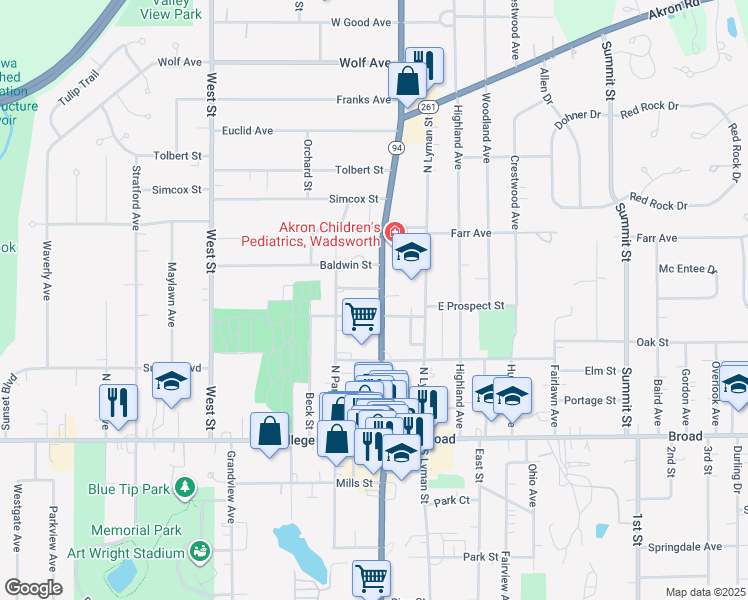 map of restaurants, bars, coffee shops, grocery stores, and more near in Wadsworth