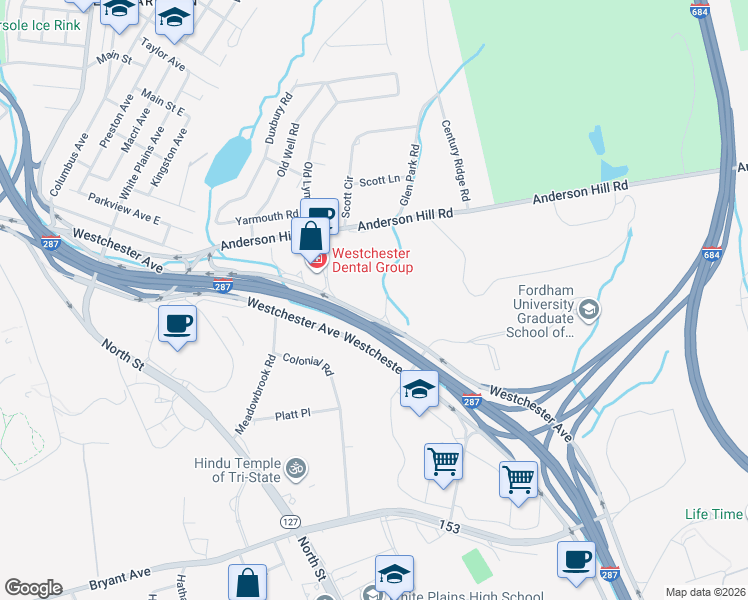 map of restaurants, bars, coffee shops, grocery stores, and more near 244 Westchester Avenue in Harrison