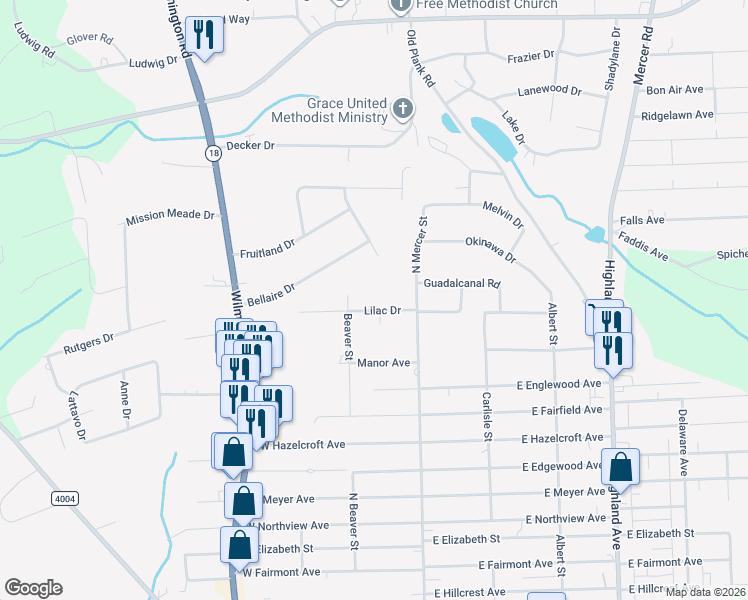 map of restaurants, bars, coffee shops, grocery stores, and more near 11 Lilac Road in New Castle