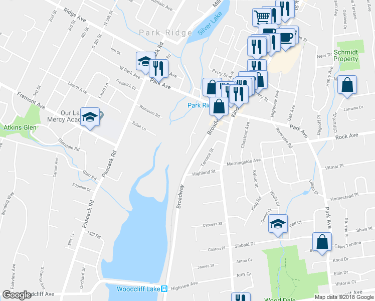 map of restaurants, bars, coffee shops, grocery stores, and more near 131 South Maple Avenue in Park Ridge