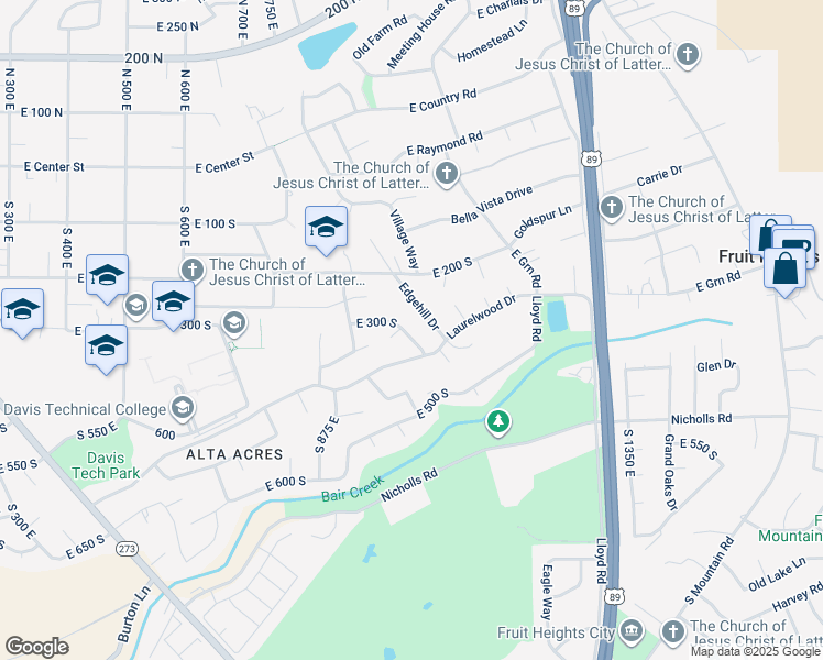 map of restaurants, bars, coffee shops, grocery stores, and more near 982 East 325 South in Kaysville