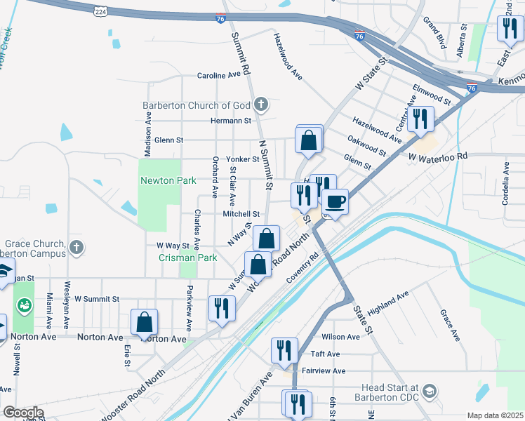 map of restaurants, bars, coffee shops, grocery stores, and more near 699 North Summit Street in Barberton