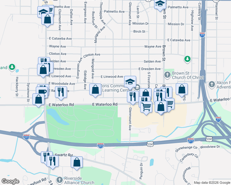 map of restaurants, bars, coffee shops, grocery stores, and more near 1978 Thornapple Avenue in Akron
