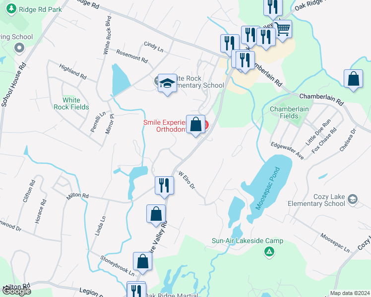map of restaurants, bars, coffee shops, grocery stores, and more near 5661 Berkshire Valley Road in Jefferson