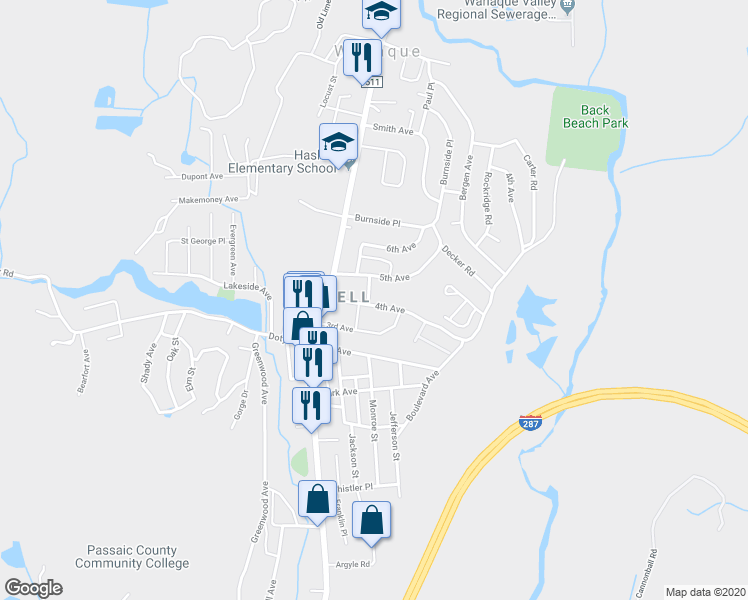 map of restaurants, bars, coffee shops, grocery stores, and more near 96 4th Avenue in Wanaque