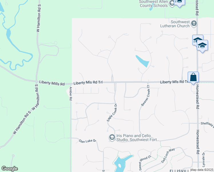 map of restaurants, bars, coffee shops, grocery stores, and more near 11924 Eagle Creek Cove in Fort Wayne