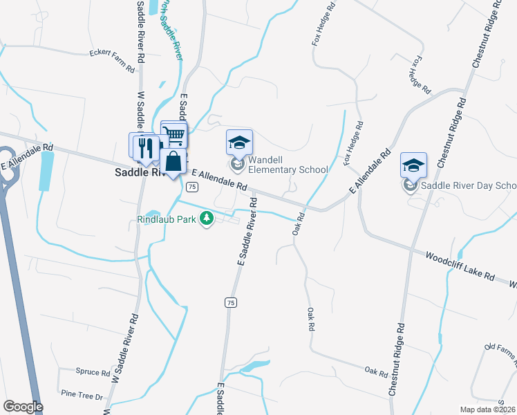 map of restaurants, bars, coffee shops, grocery stores, and more near 164 East Saddle River Road in Saddle River
