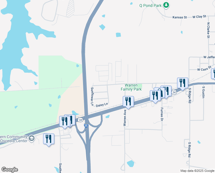 map of restaurants, bars, coffee shops, grocery stores, and more near 1814 Primrose Lane in Osceola
