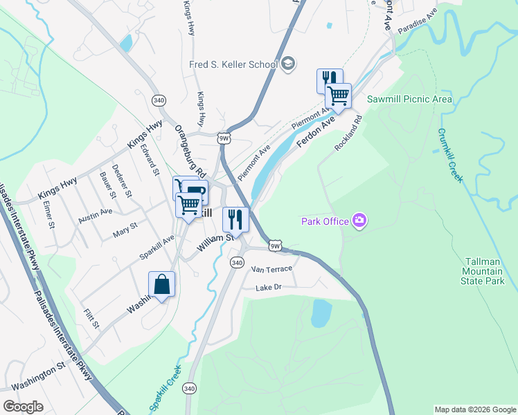 map of restaurants, bars, coffee shops, grocery stores, and more near 17 Ferdon Avenue in Sparkill