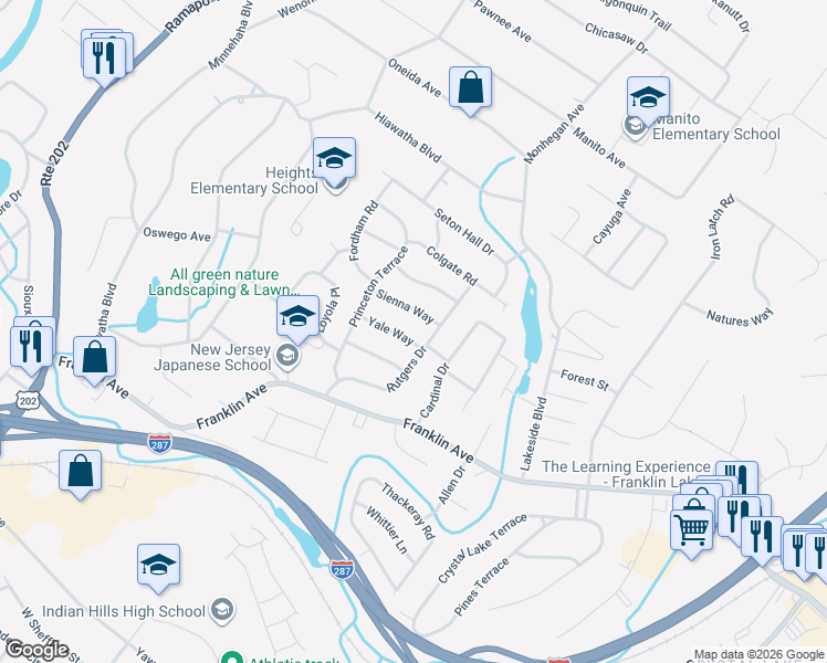 map of restaurants, bars, coffee shops, grocery stores, and more near 41 Rutgers Drive in Oakland