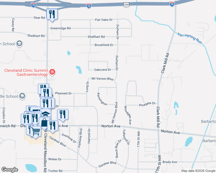 map of restaurants, bars, coffee shops, grocery stores, and more near 3805 Pinwood Circle in Norton