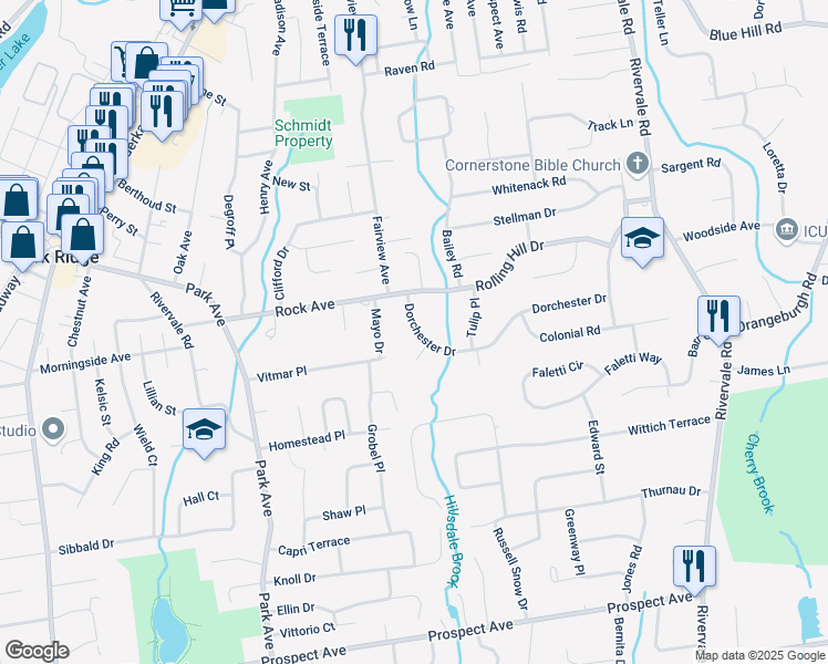 map of restaurants, bars, coffee shops, grocery stores, and more near 521 Avon Court in River Vale