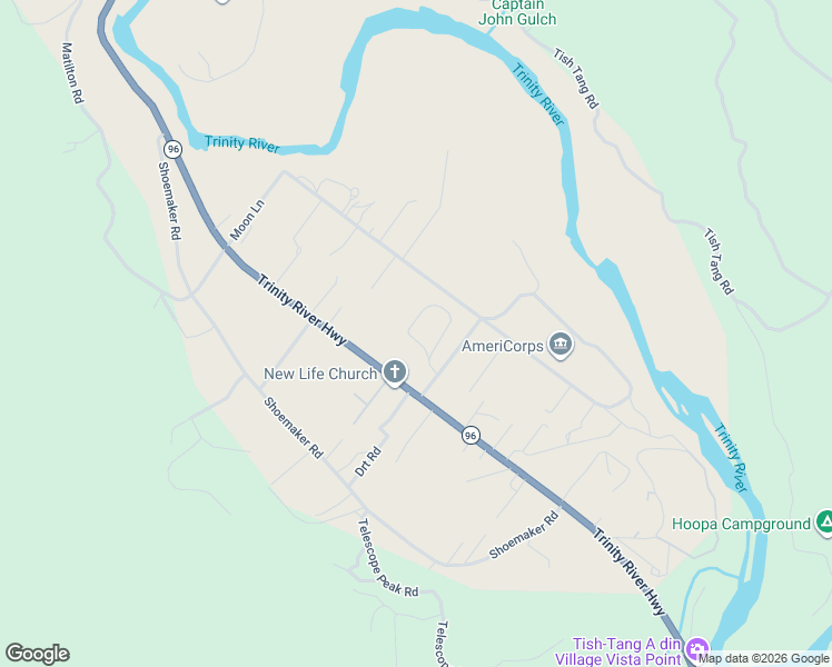 map of restaurants, bars, coffee shops, grocery stores, and more near 61 Cal Pak Road in Hoopa