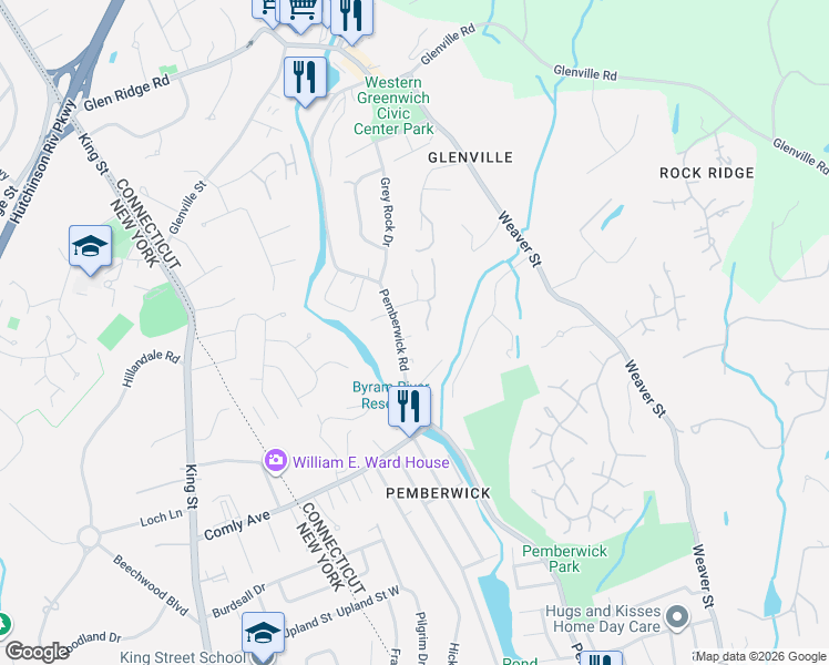 map of restaurants, bars, coffee shops, grocery stores, and more near 8 Benders Drive in Greenwich